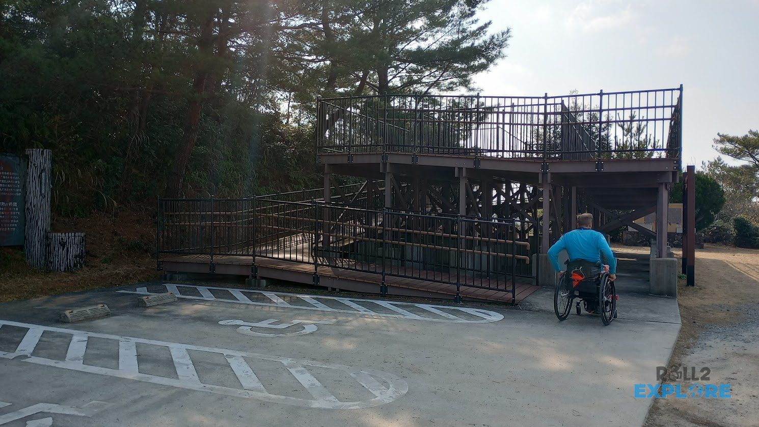 Disabled parking spots on the top of a hill for easier access to a viewing platform